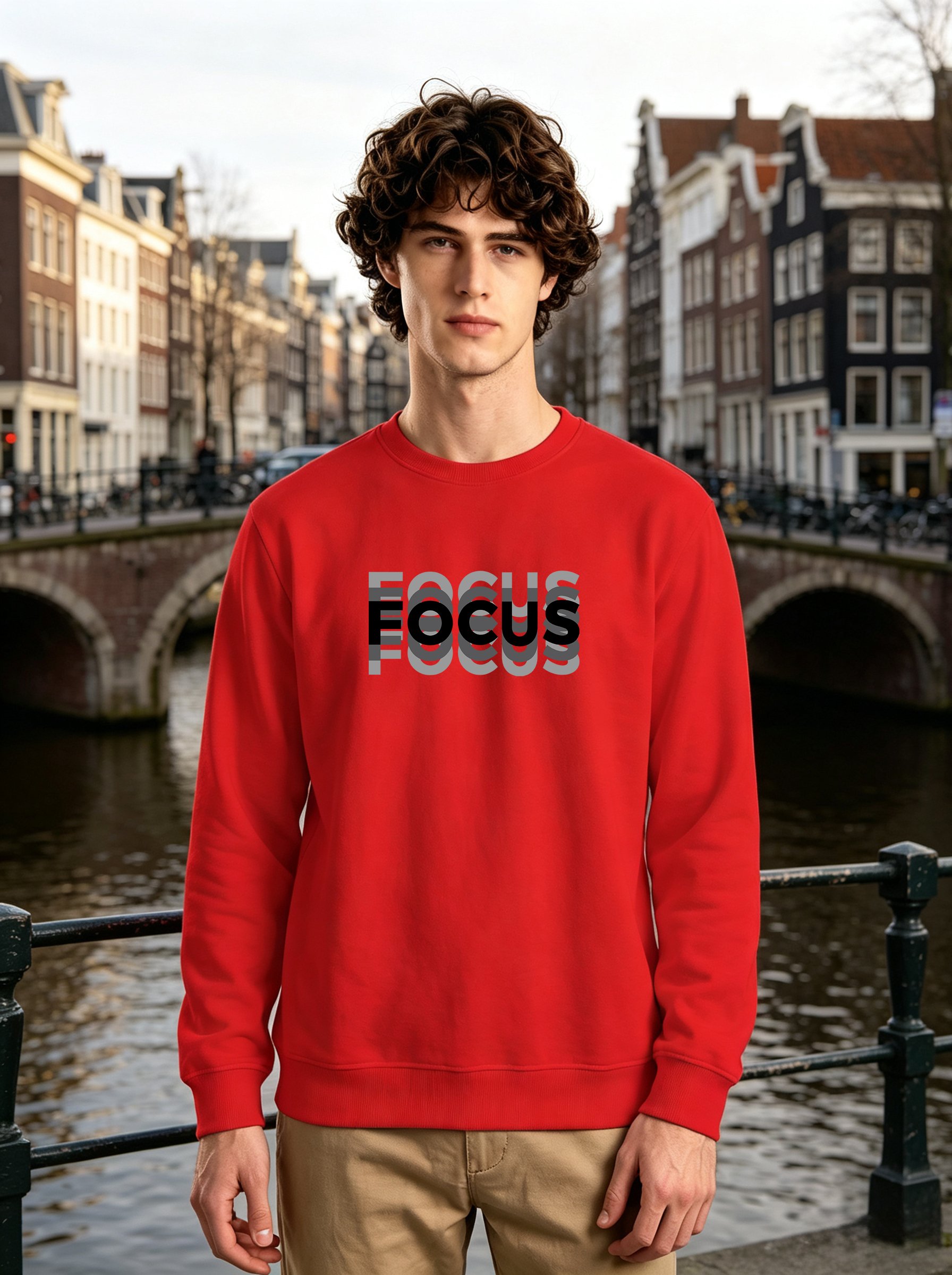 Red Graphic Print Crew Neck Sweatshirt