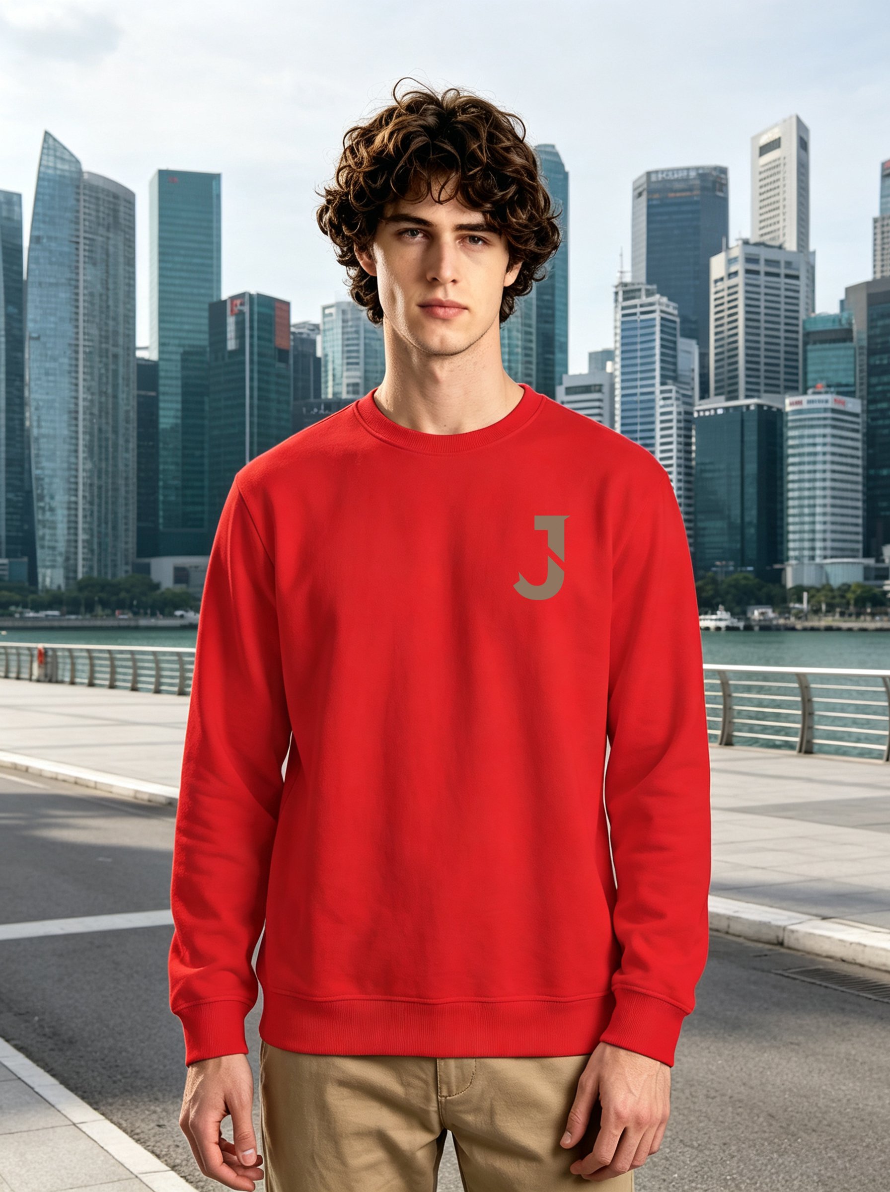 Red Graphic Print Crew Neck Sweatshirt