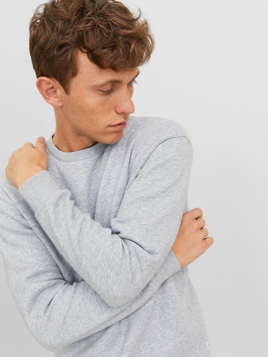 Grey JJEBRADLEY Solid Pullover Crew Neck Sweatshirt