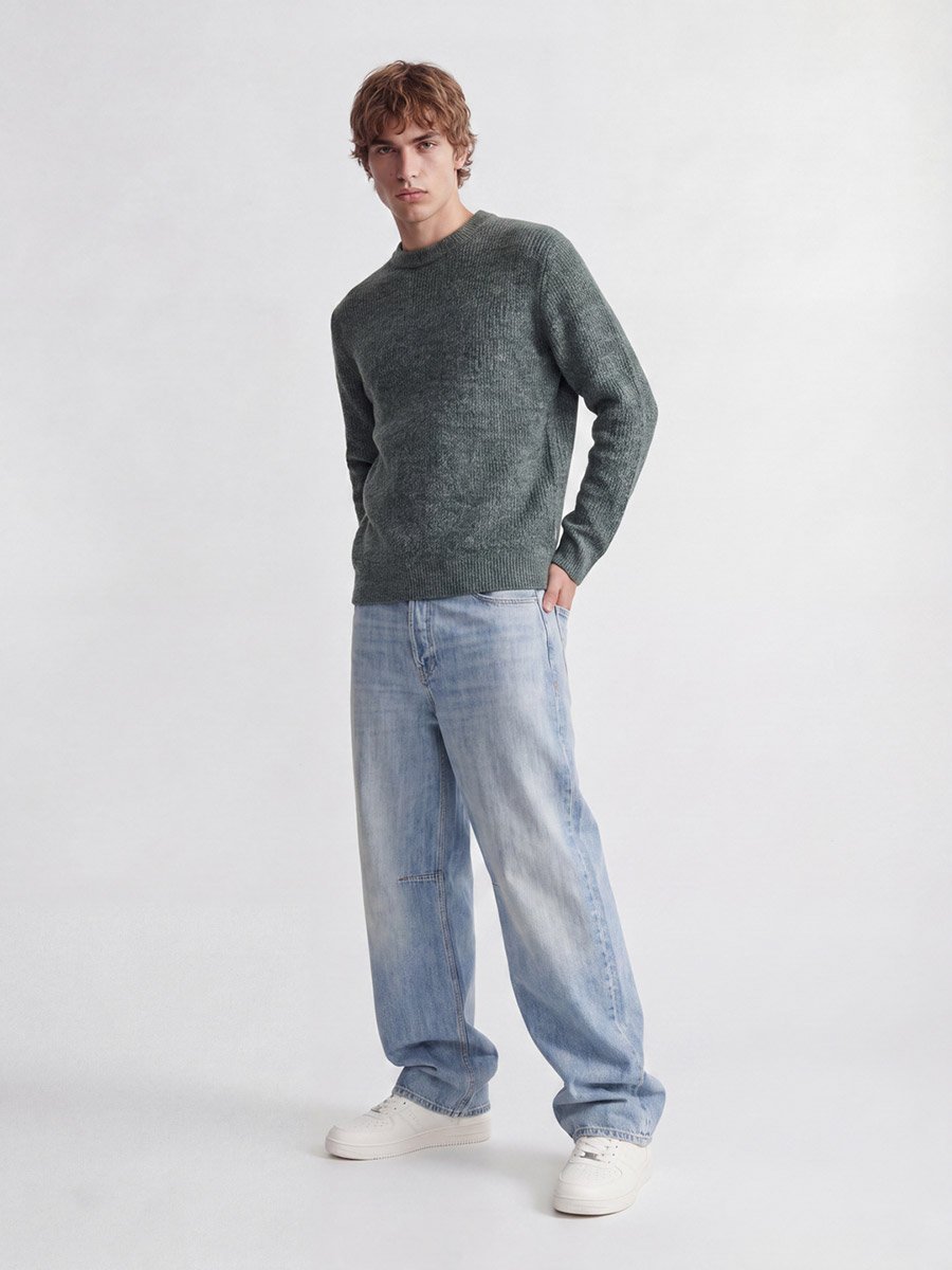 Olive JORFREDERIKSBERG Textured Knit Round Neck Sweater
