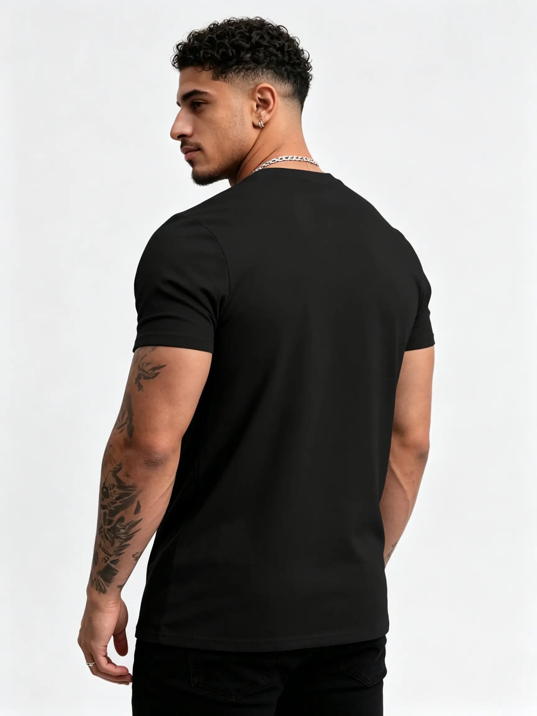 Black Casual Fishing Print T-Shirt - Regular Fit Round Neck