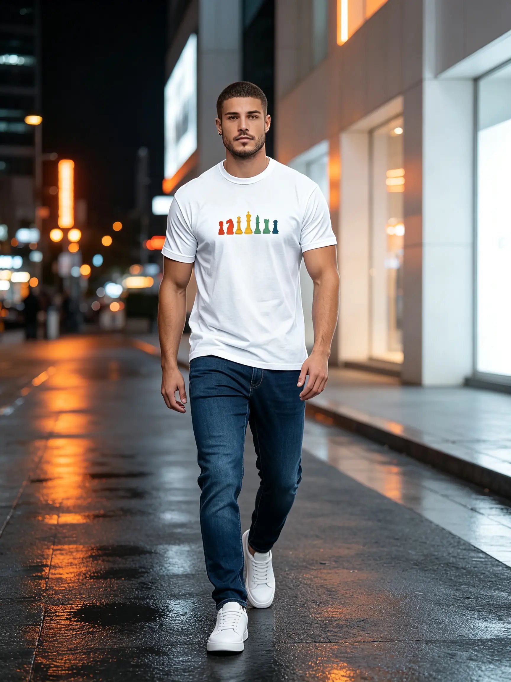 White Chess Piece Print Regular Fit T-Shirt