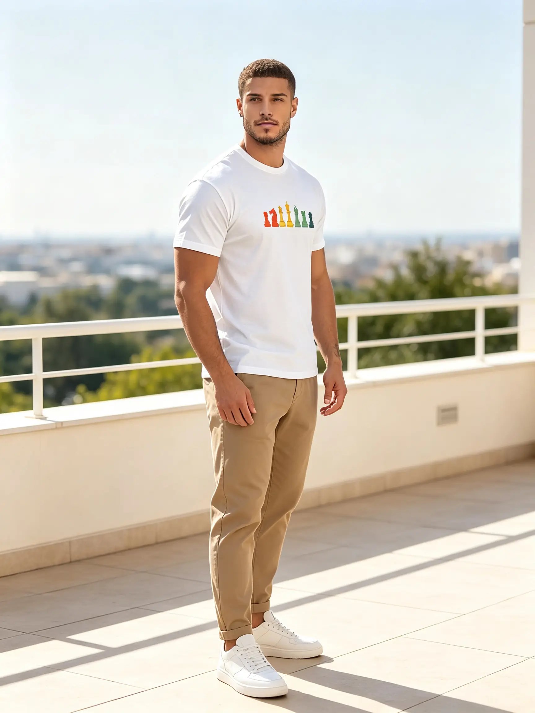 White Chess Piece Print Regular Fit T-Shirt