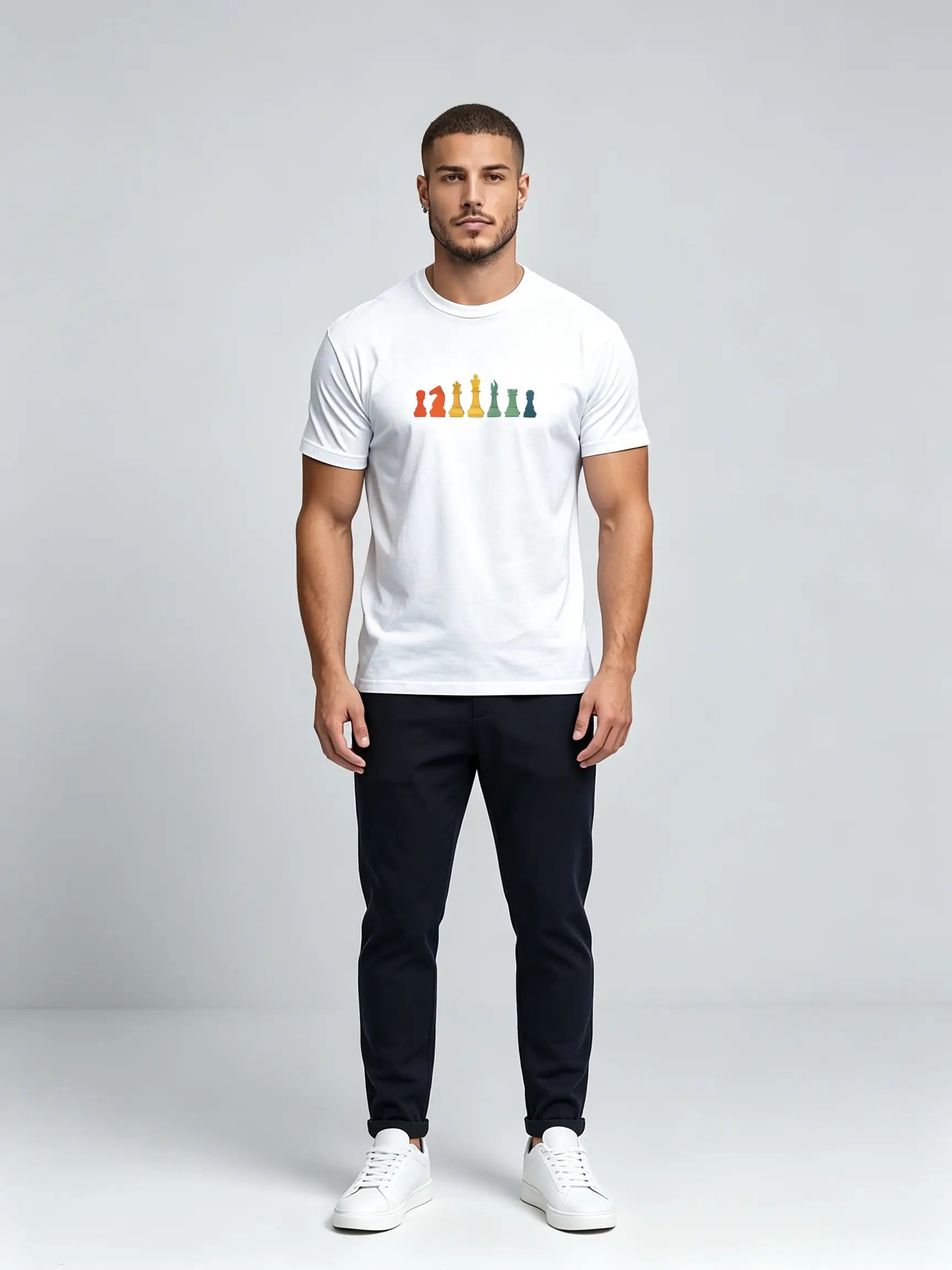 White Chess Piece Print Regular Fit T-Shirt