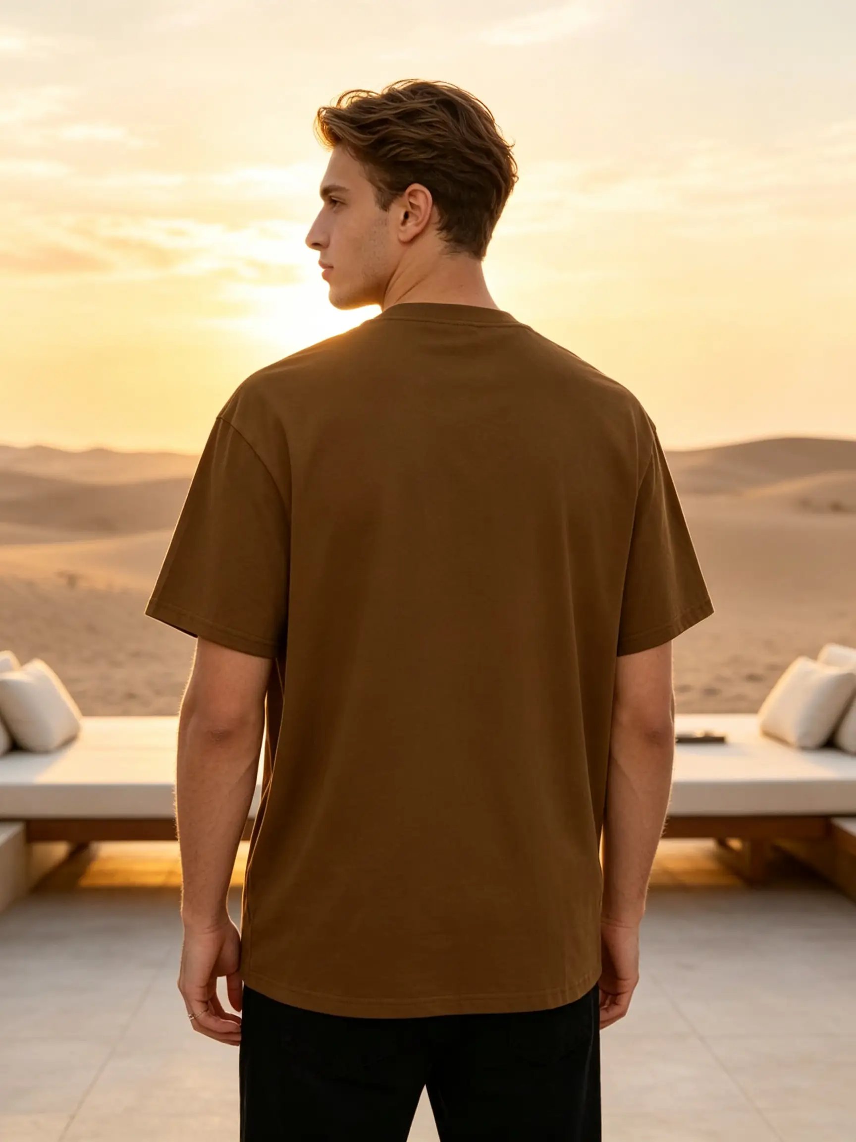 Brown Fish Print Round Neck T-Shirt