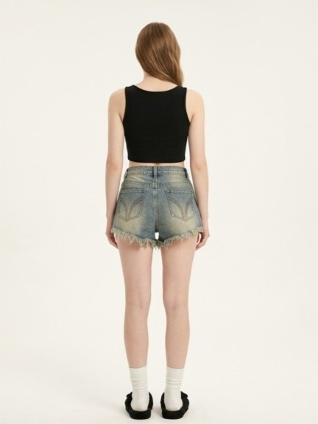 Blue Printed Denim High-Rise Casual Shorts