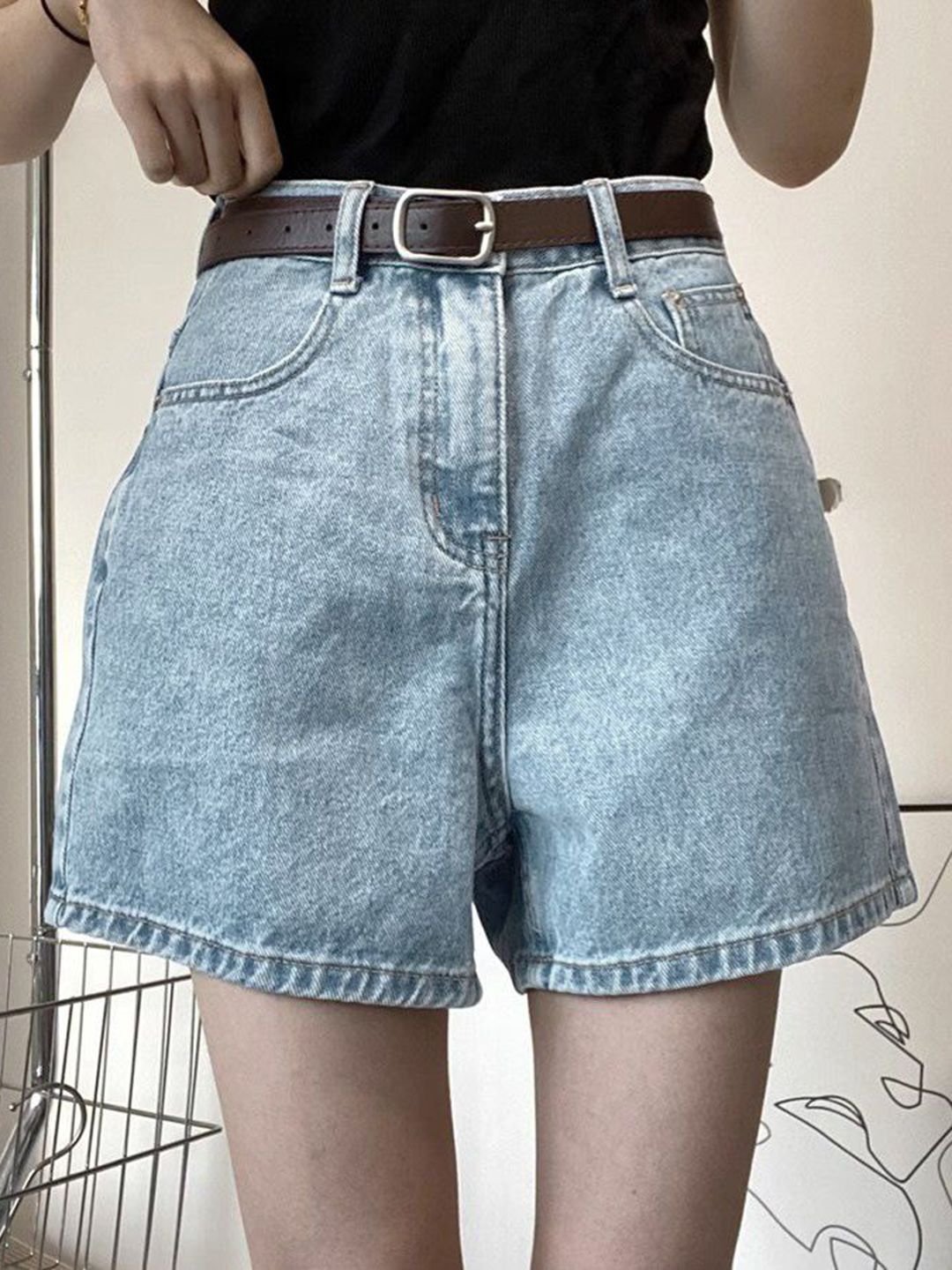 Plain Blue Denim Shorts