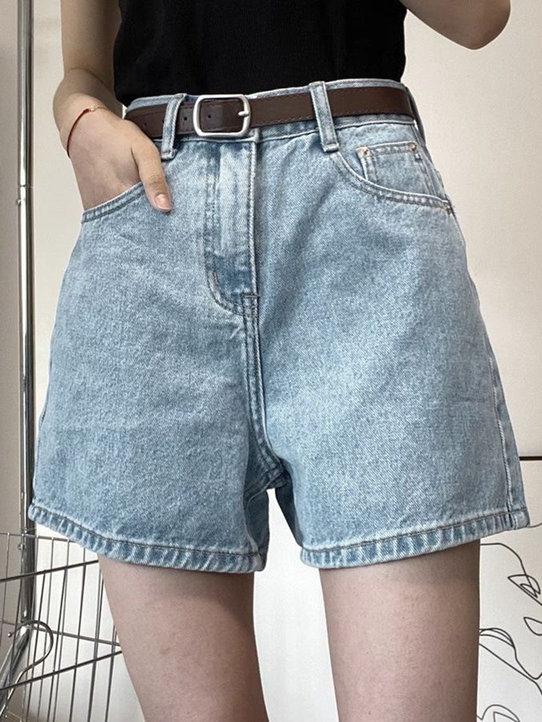 Plain Blue Denim Shorts