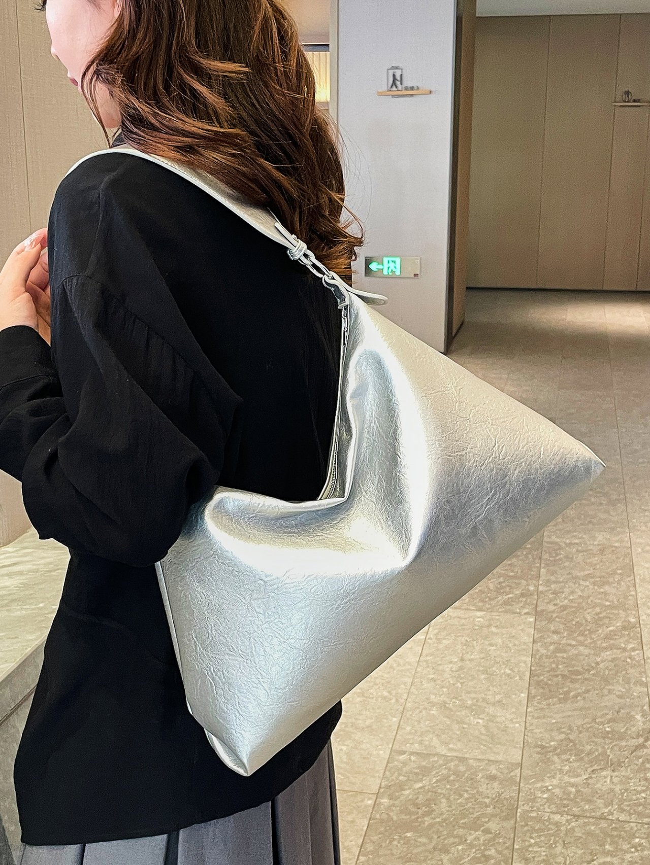 Silver Ruched Shoulder Bag