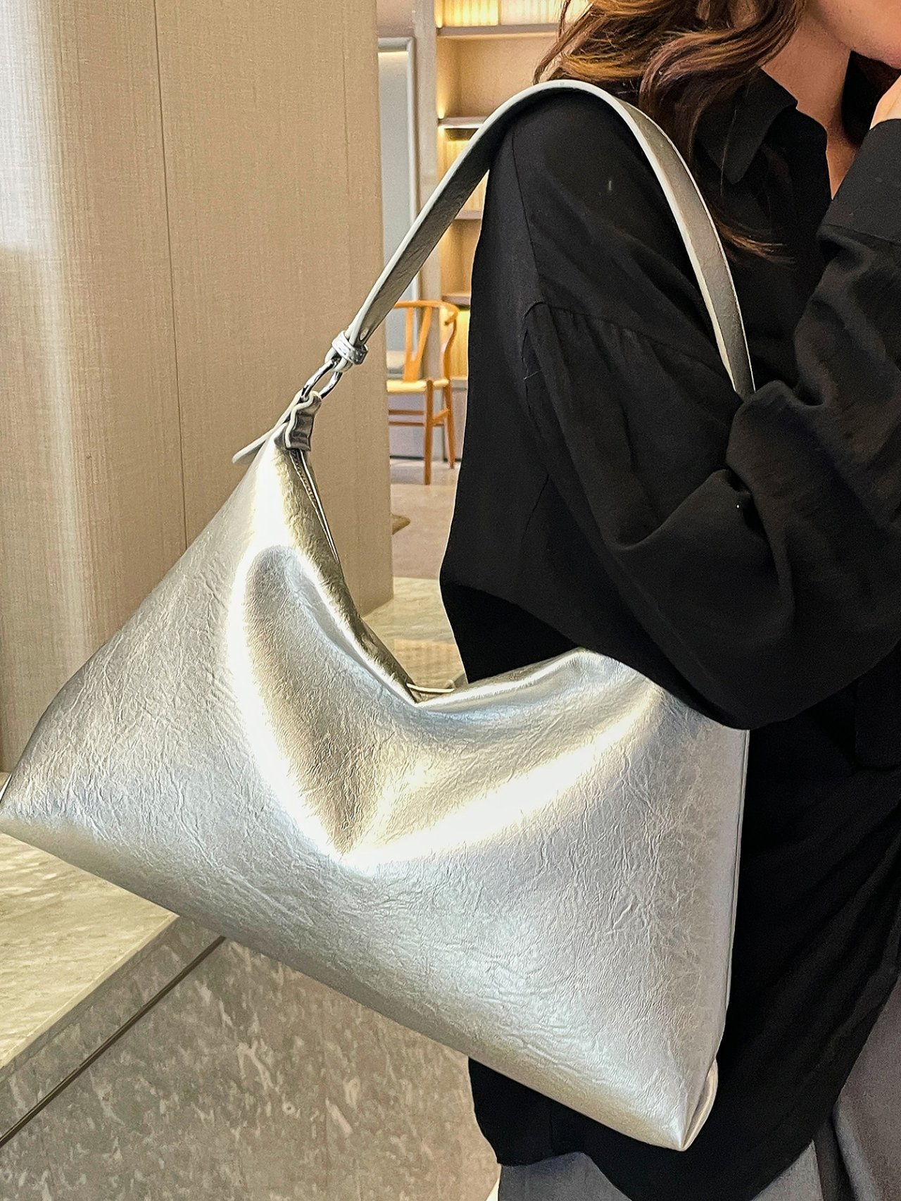 Silver Ruched Shoulder Bag