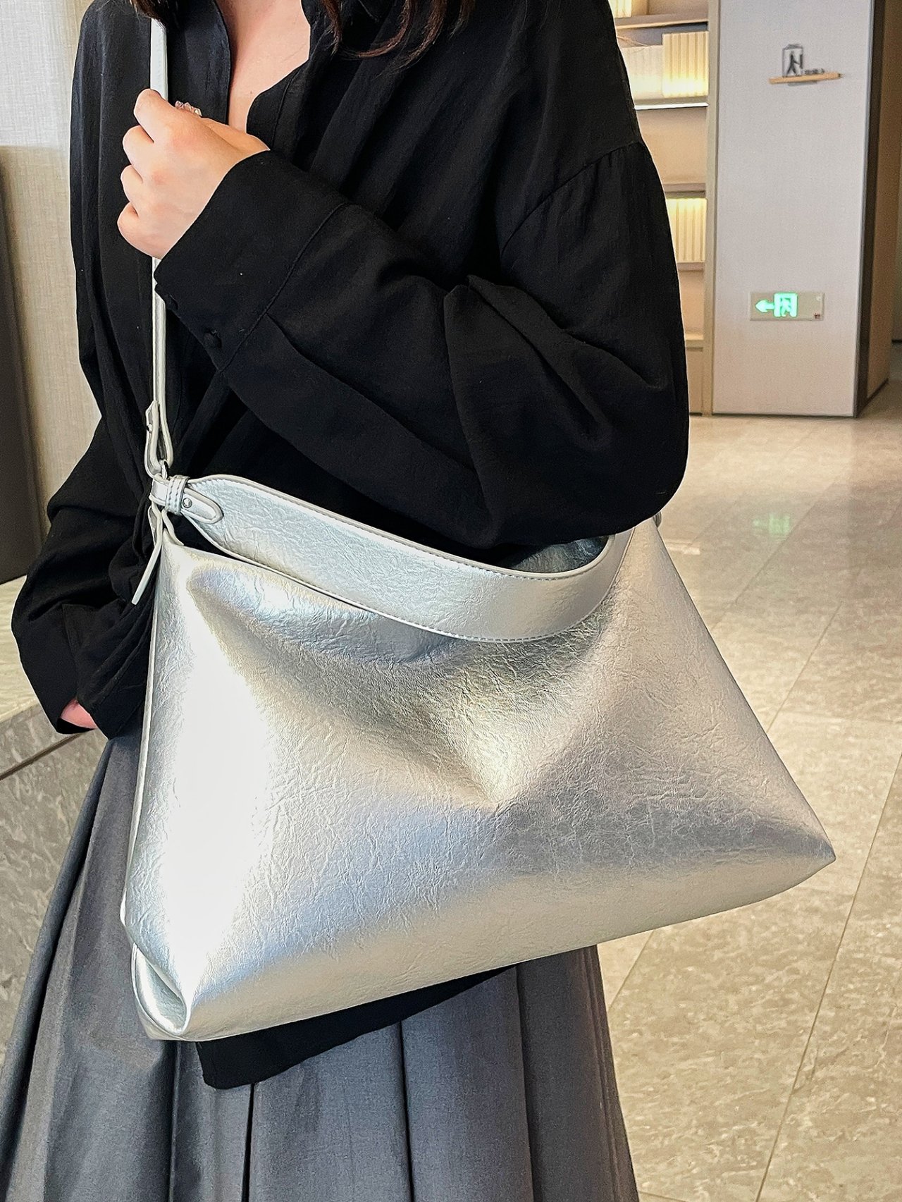 Silver Ruched Shoulder Bag