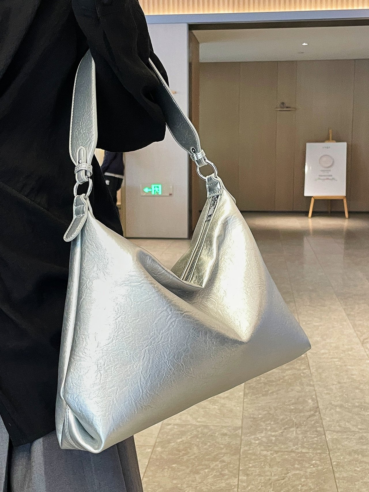 Silver Ruched Shoulder Bag