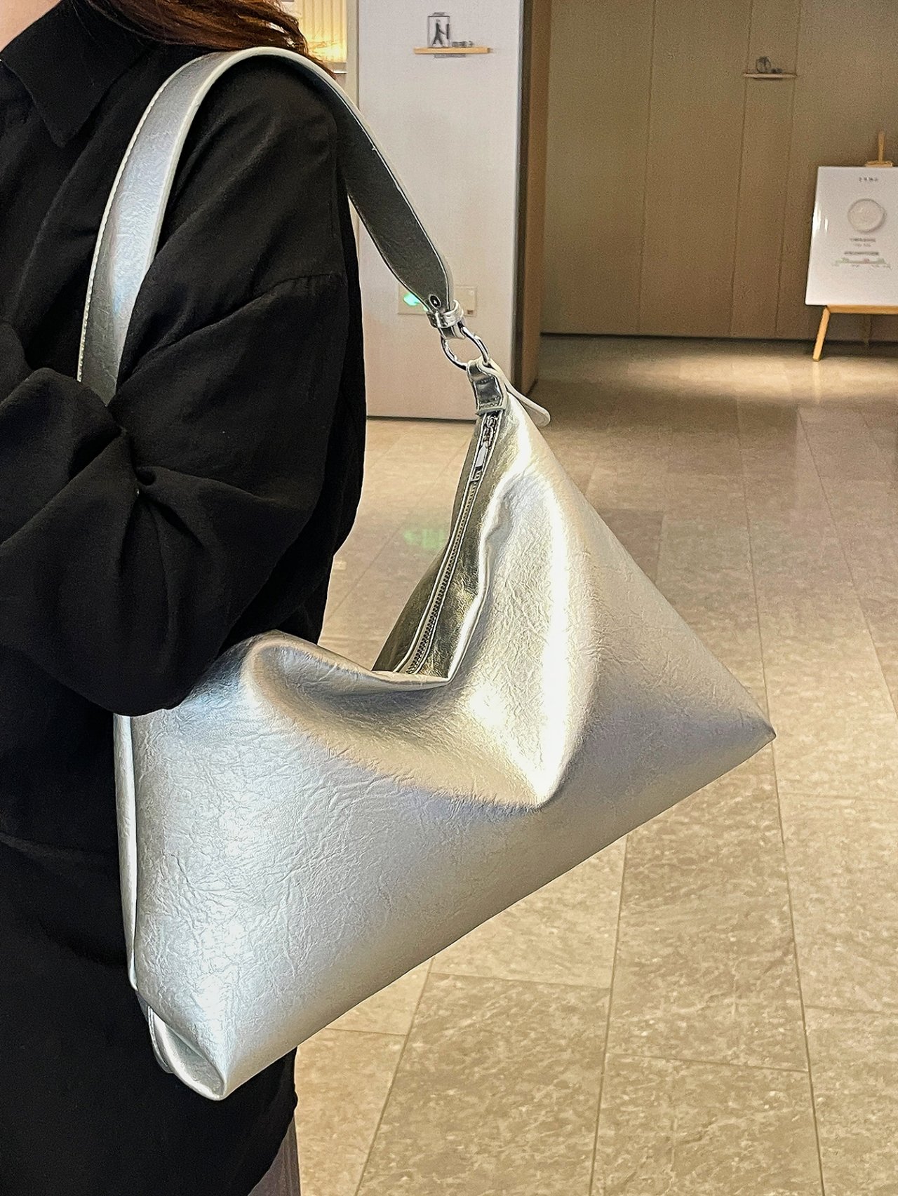 Silver Ruched Shoulder Bag