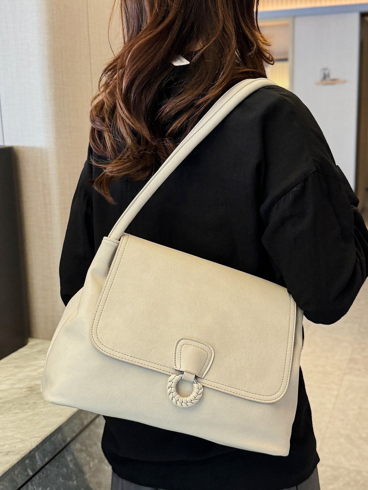 Grey Shoulder Bag with Braided Ring Detail
