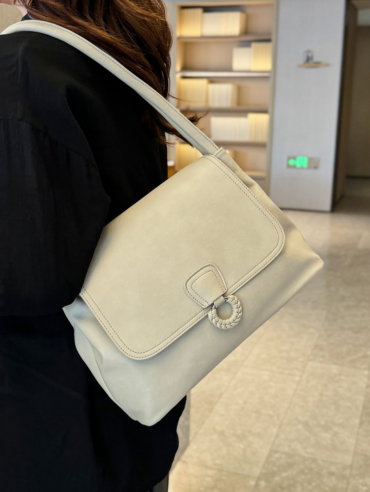 Grey Shoulder Bag with Braided Ring Detail