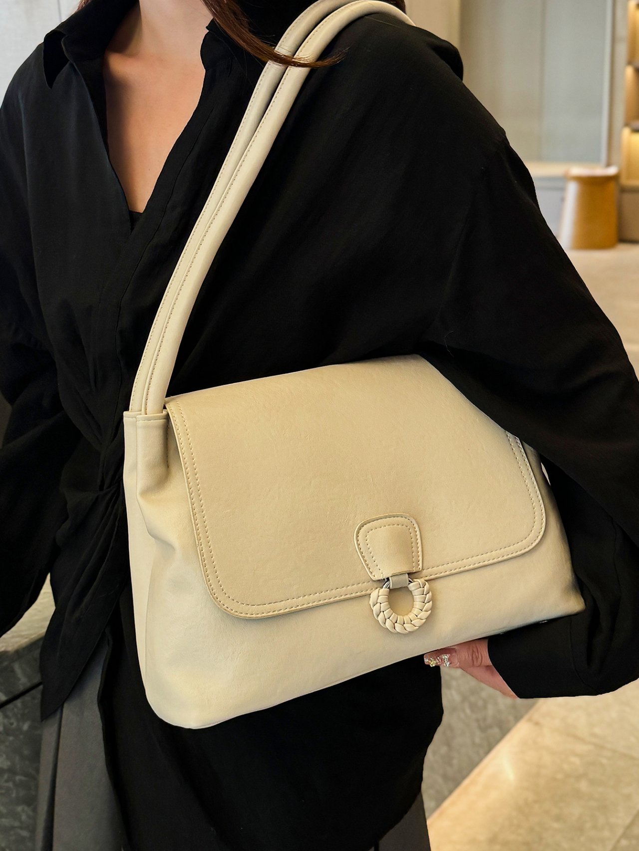 White Shoulder Bag with Braided Detail