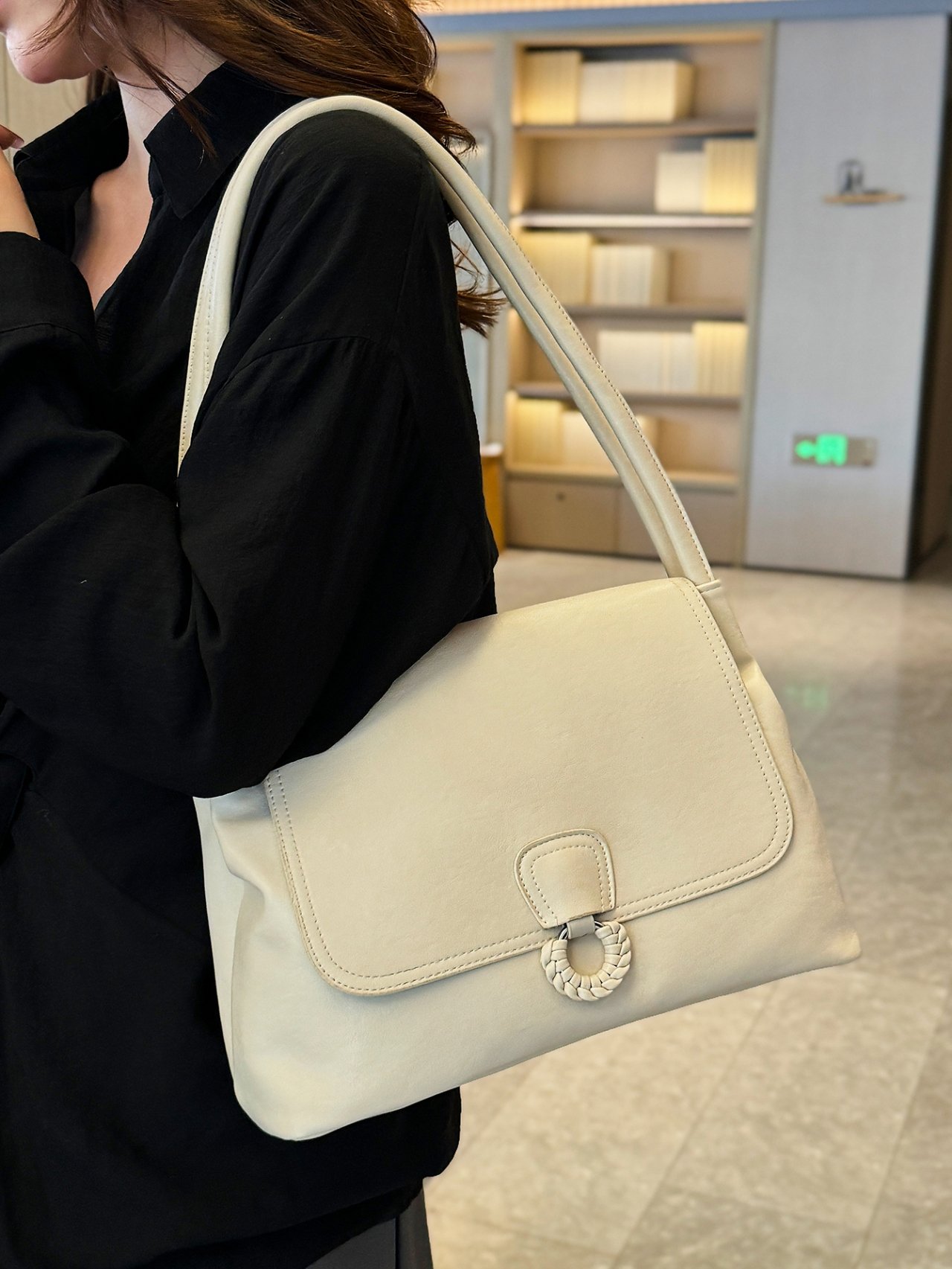 White Shoulder Bag with Braided Detail