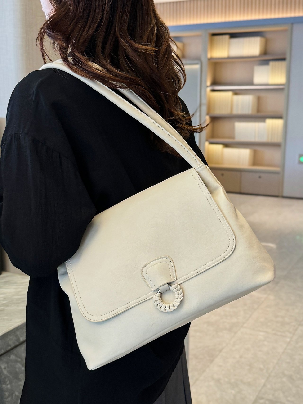 White Shoulder Bag with Braided Detail