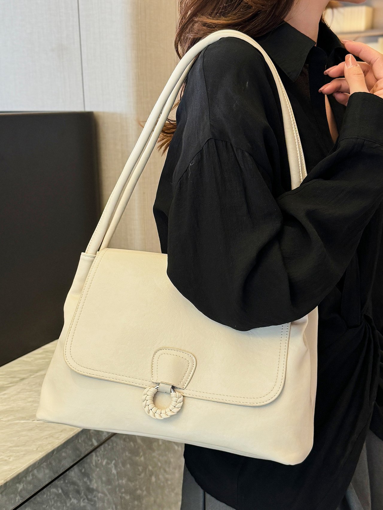 White Shoulder Bag with Braided Detail