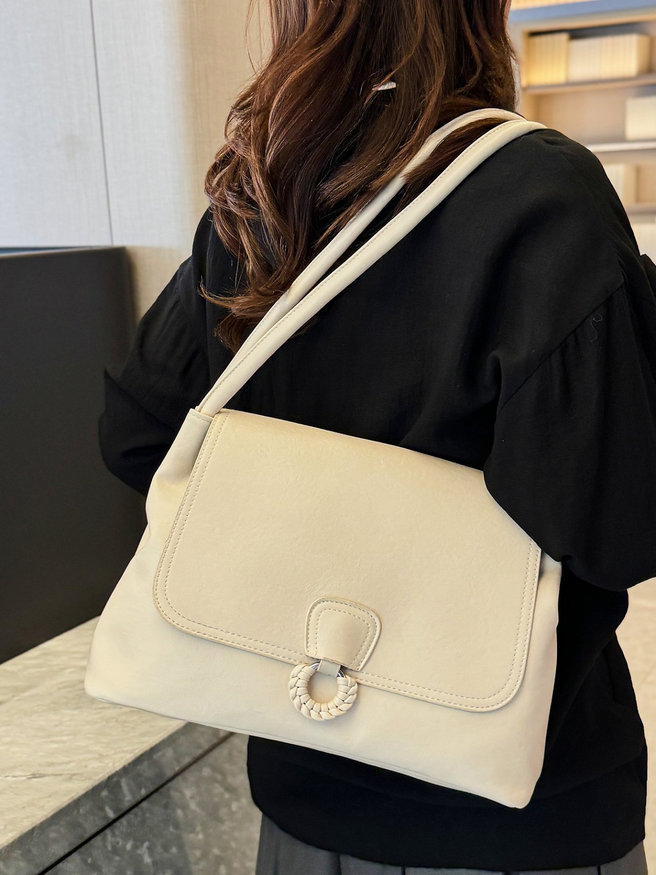 White Shoulder Bag with Braided Detail
