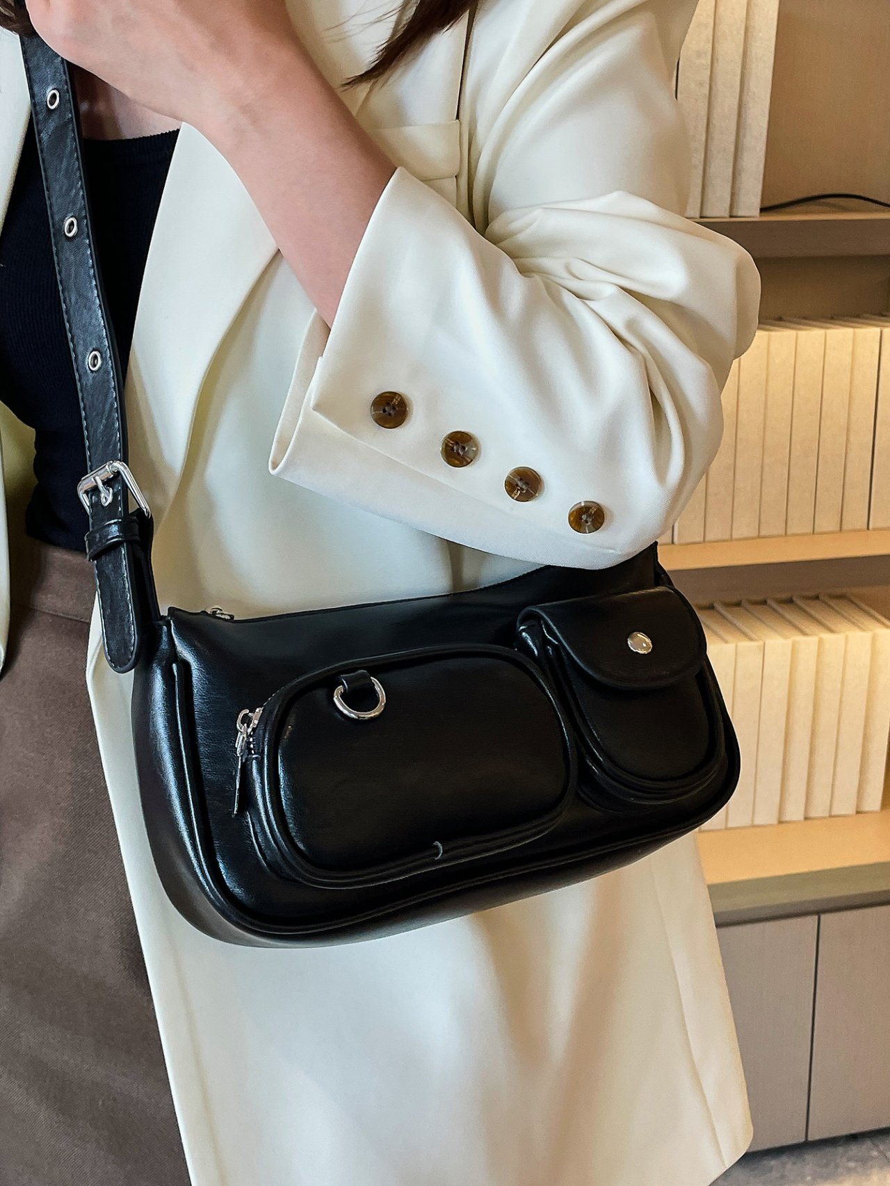 Black Crossbody Bag with Pockets