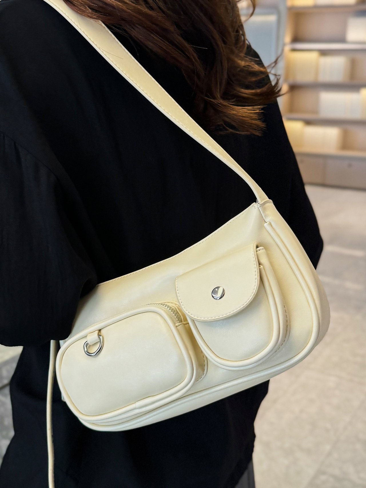 Off-White Crossbody Bag with Pockets