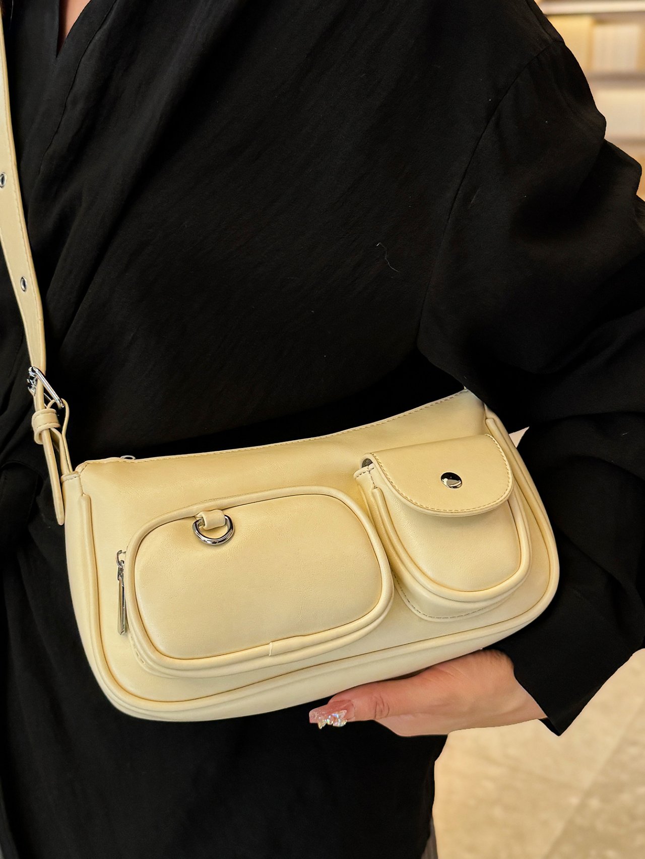 Off-White Crossbody Bag with Pockets