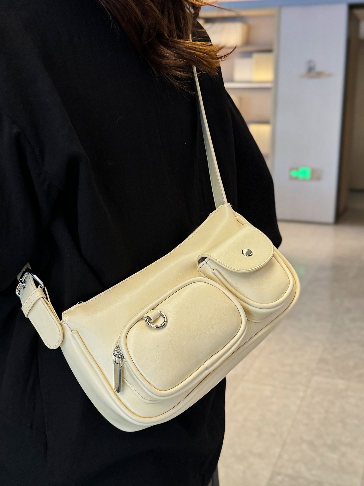 Off-White Crossbody Bag with Pockets