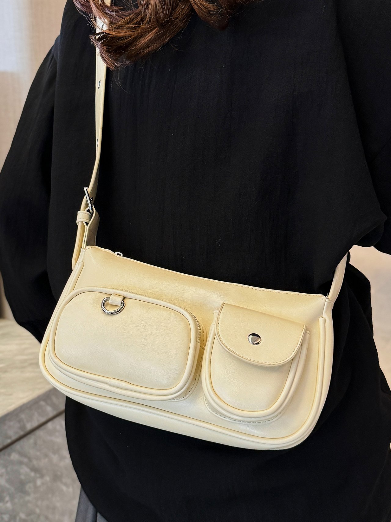 Off-White Crossbody Bag with Pockets