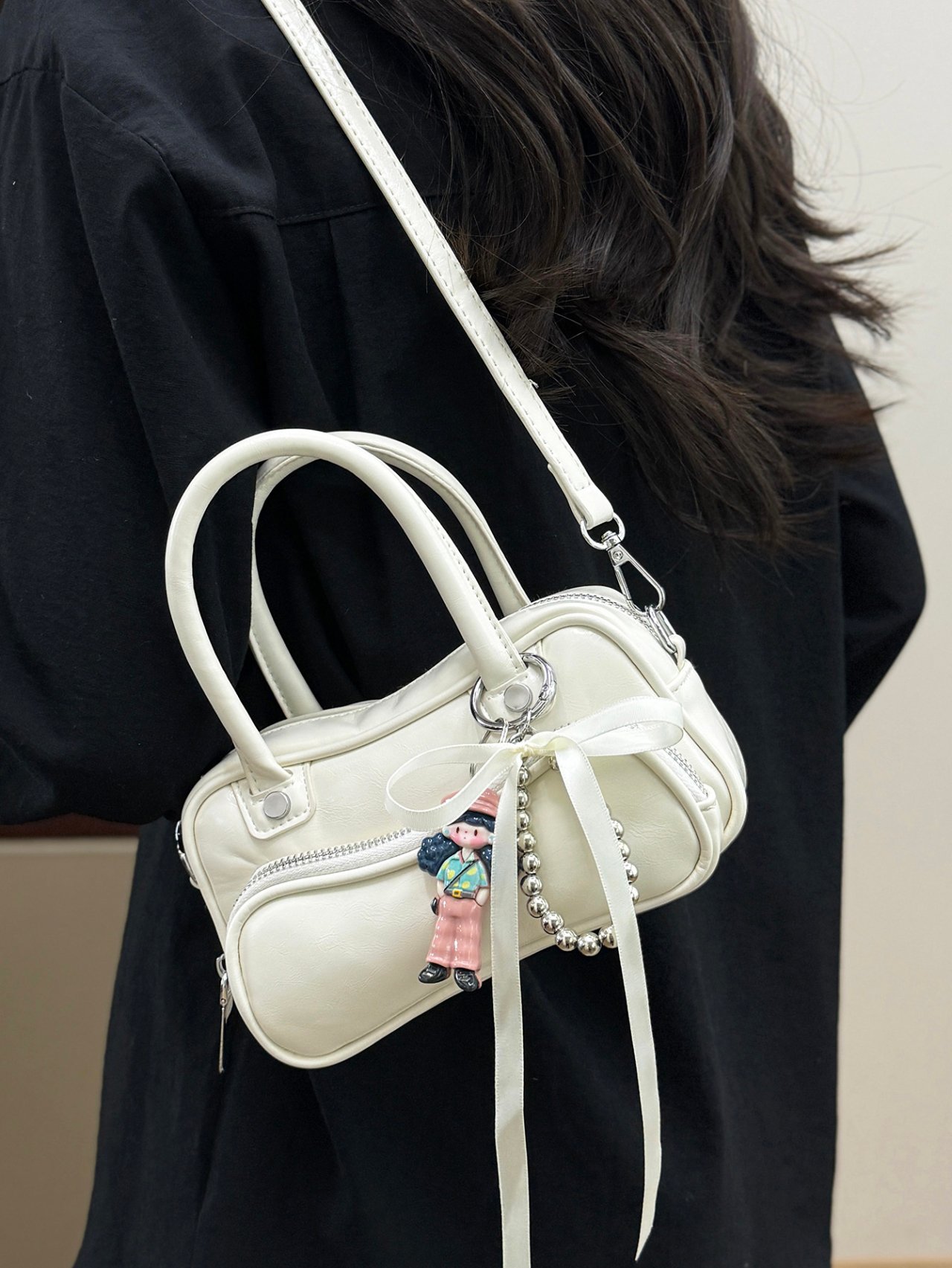 Off-White Crossbody Bag with Charm