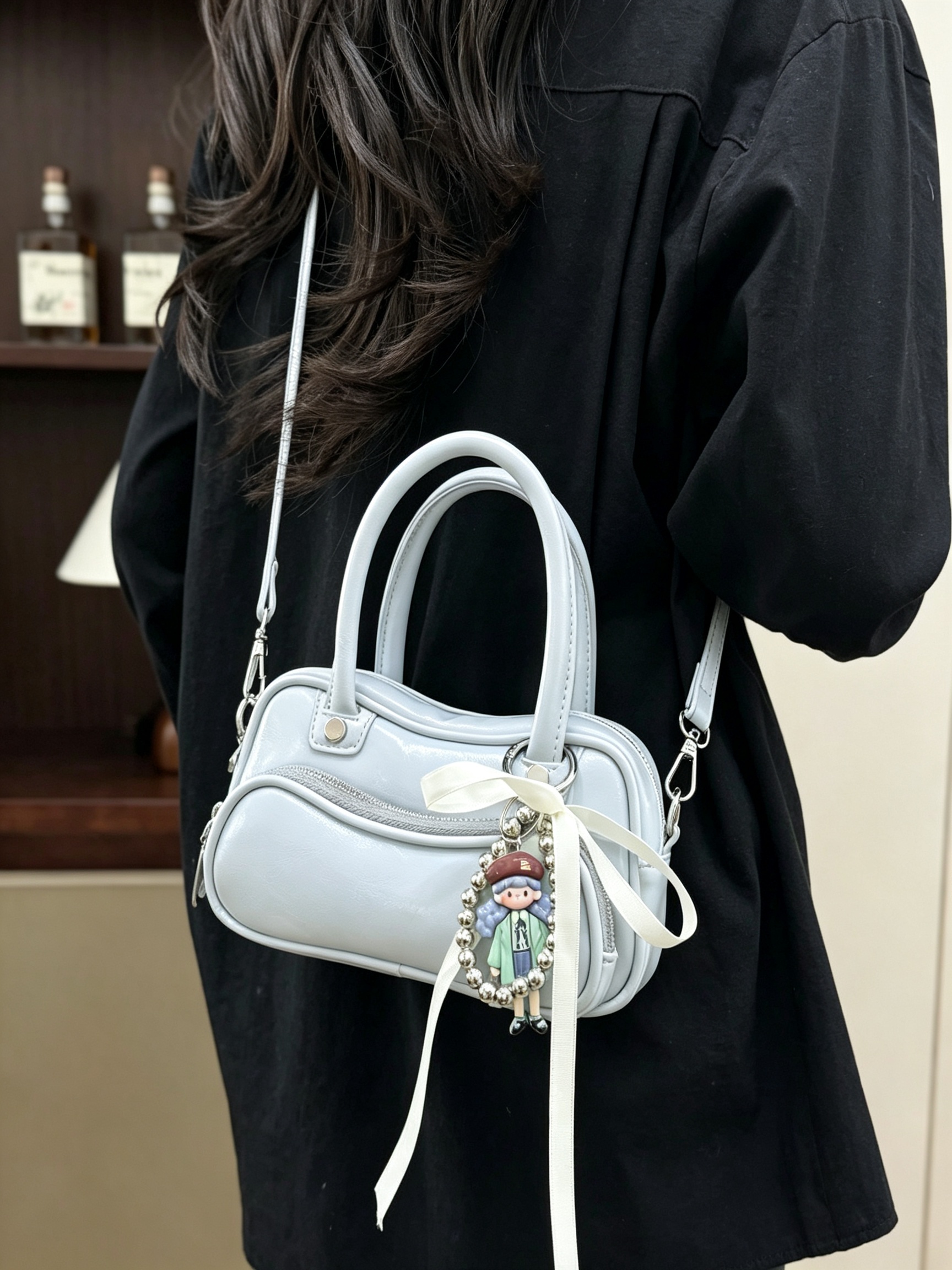 Blue Crossbody Bag with Charm