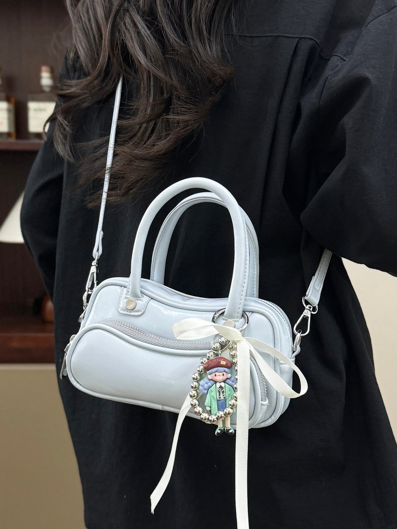 Blue Crossbody Bag with Charm