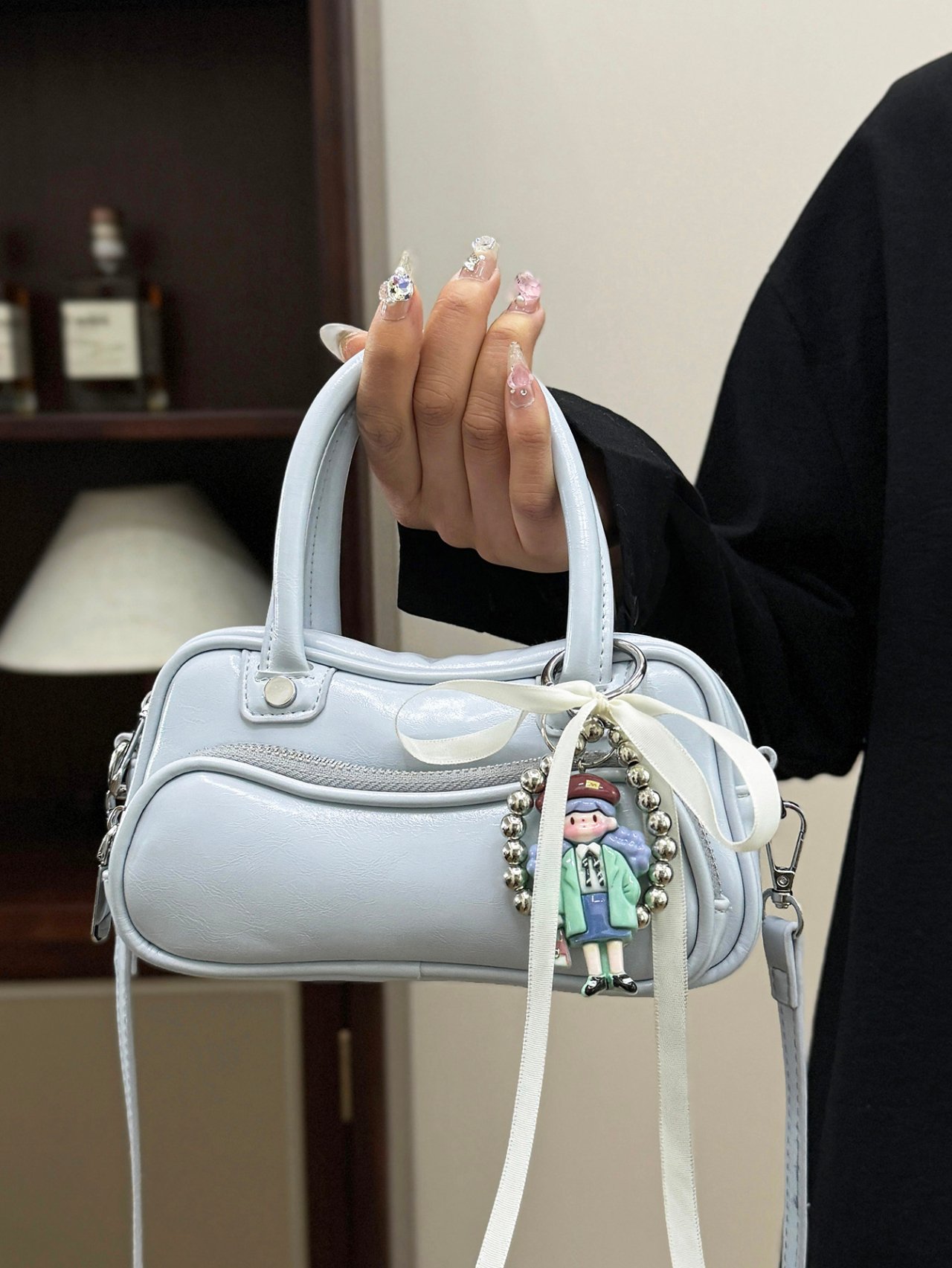 Blue Crossbody Bag with Charm