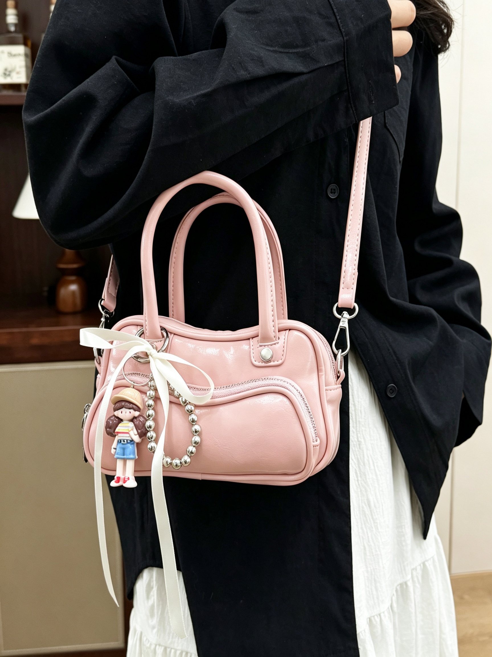 Pink Crossbody Bag with Charm