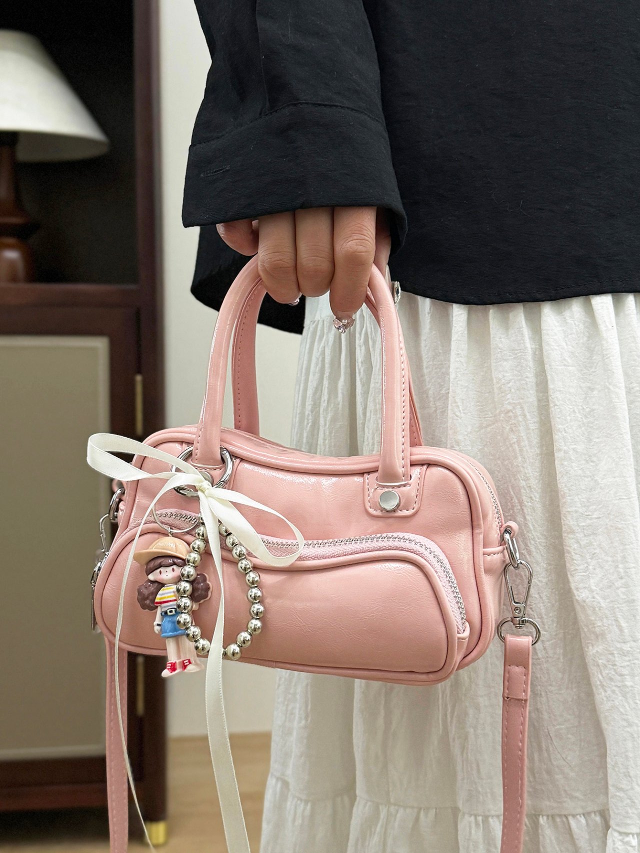 Pink Crossbody Bag with Charm