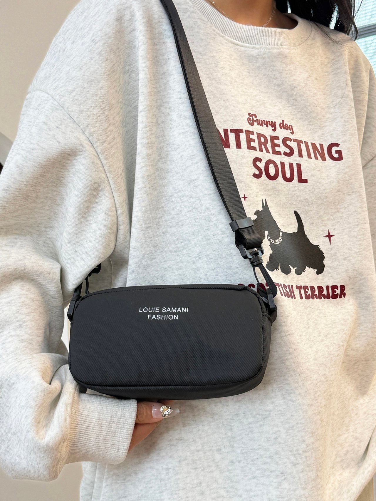 Black Crossbody Bag with Zip Closure