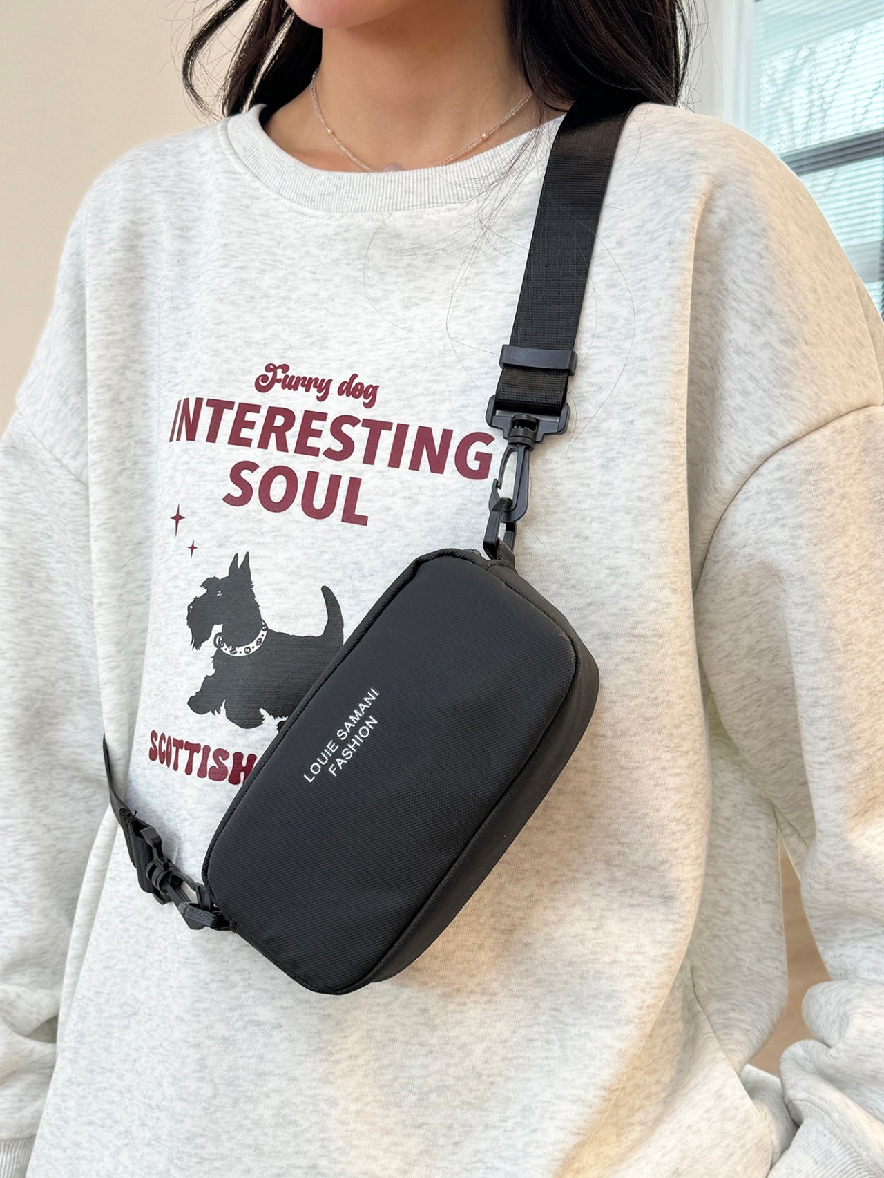 Black Crossbody Bag with Zip Closure