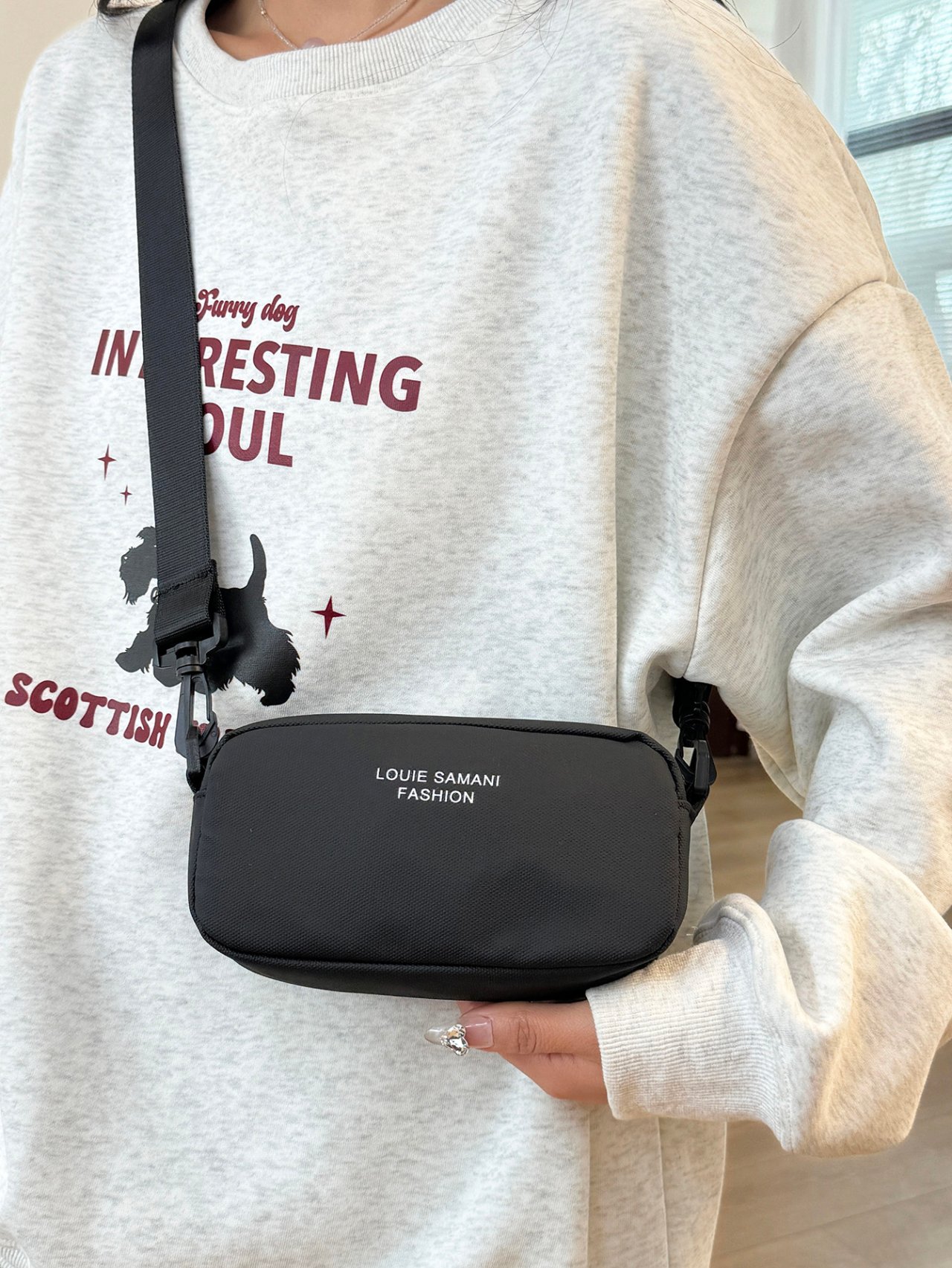 Black Crossbody Bag with Zip Closure