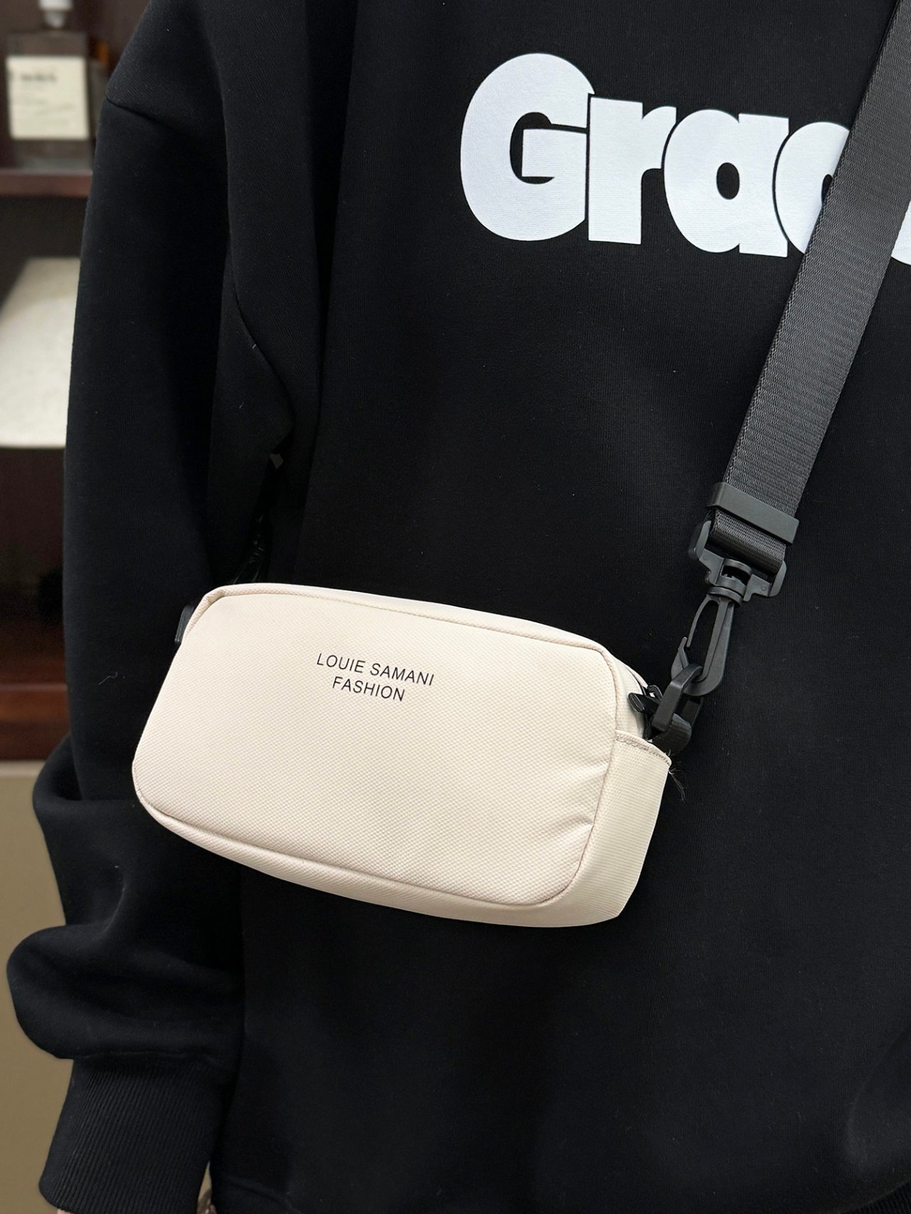 Off-White Crossbody Bag with Detachable Strap