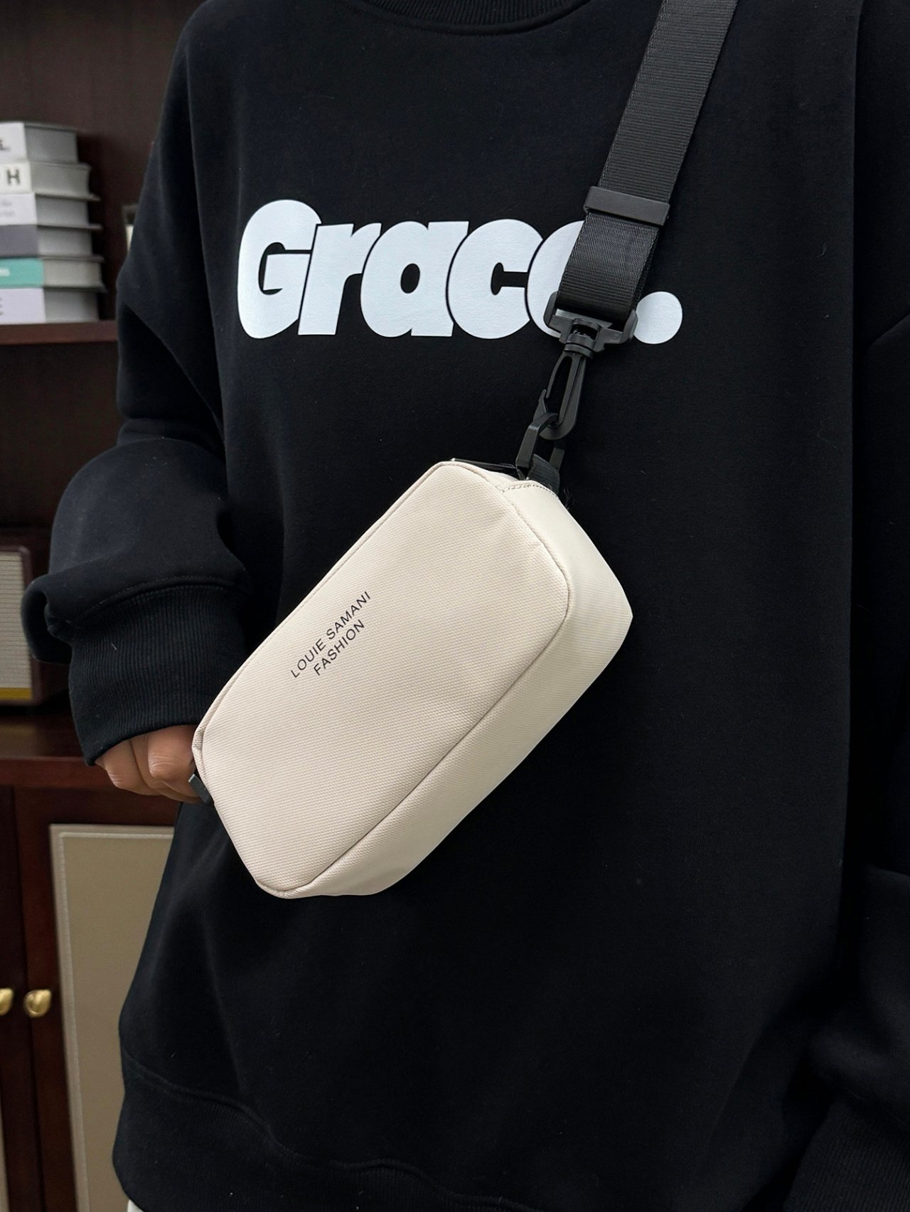 Off-White Crossbody Bag with Detachable Strap