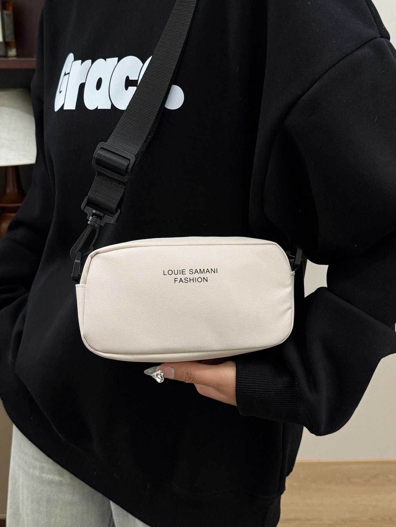 Off-White Crossbody Bag with Detachable Strap
