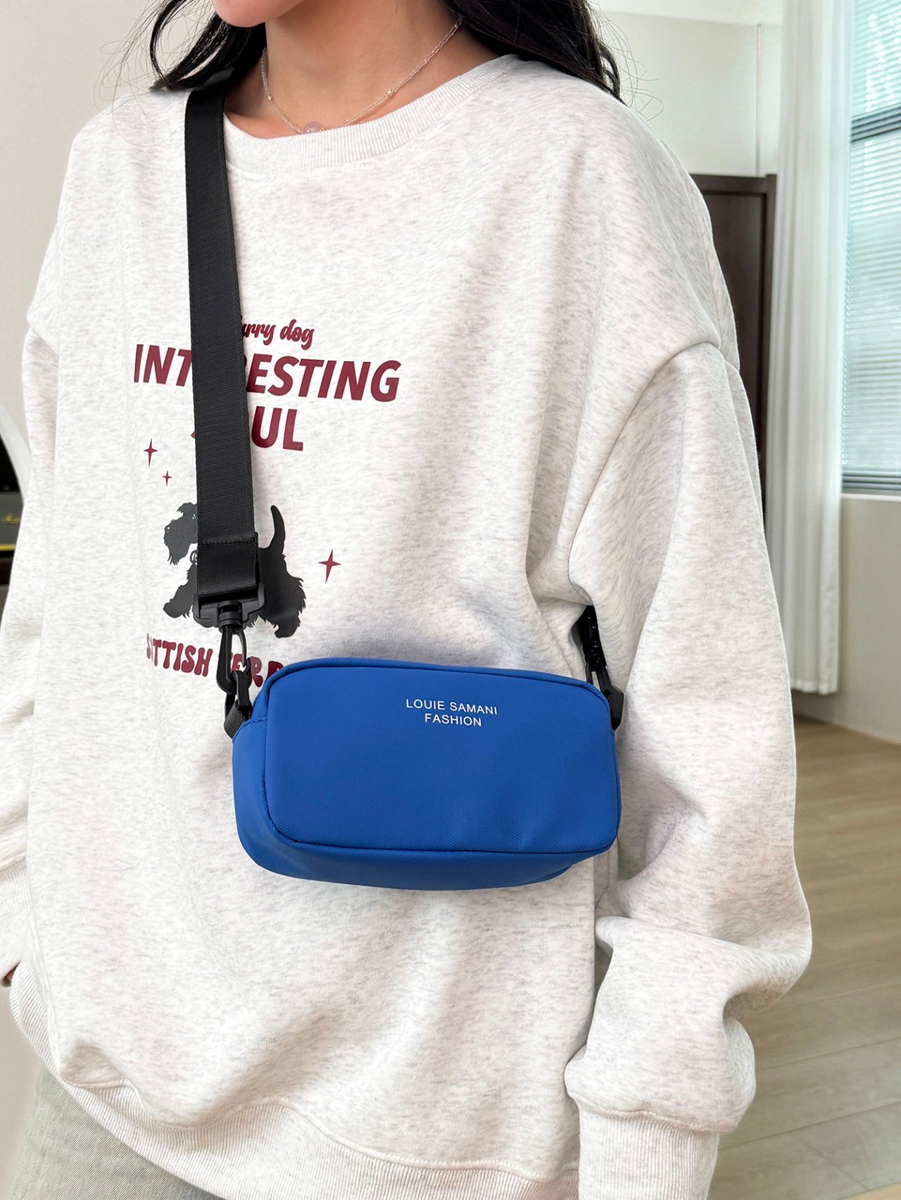 Blue Solid Crossbody Bag