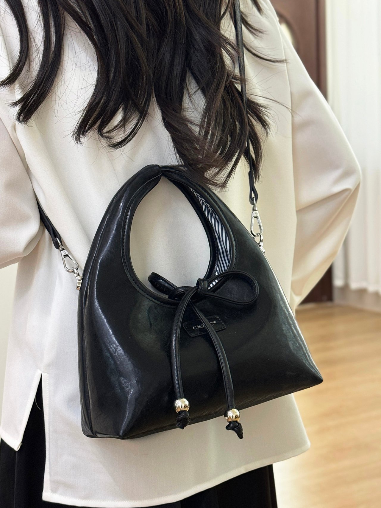 Black Crossbody Bag with Detachable Strap