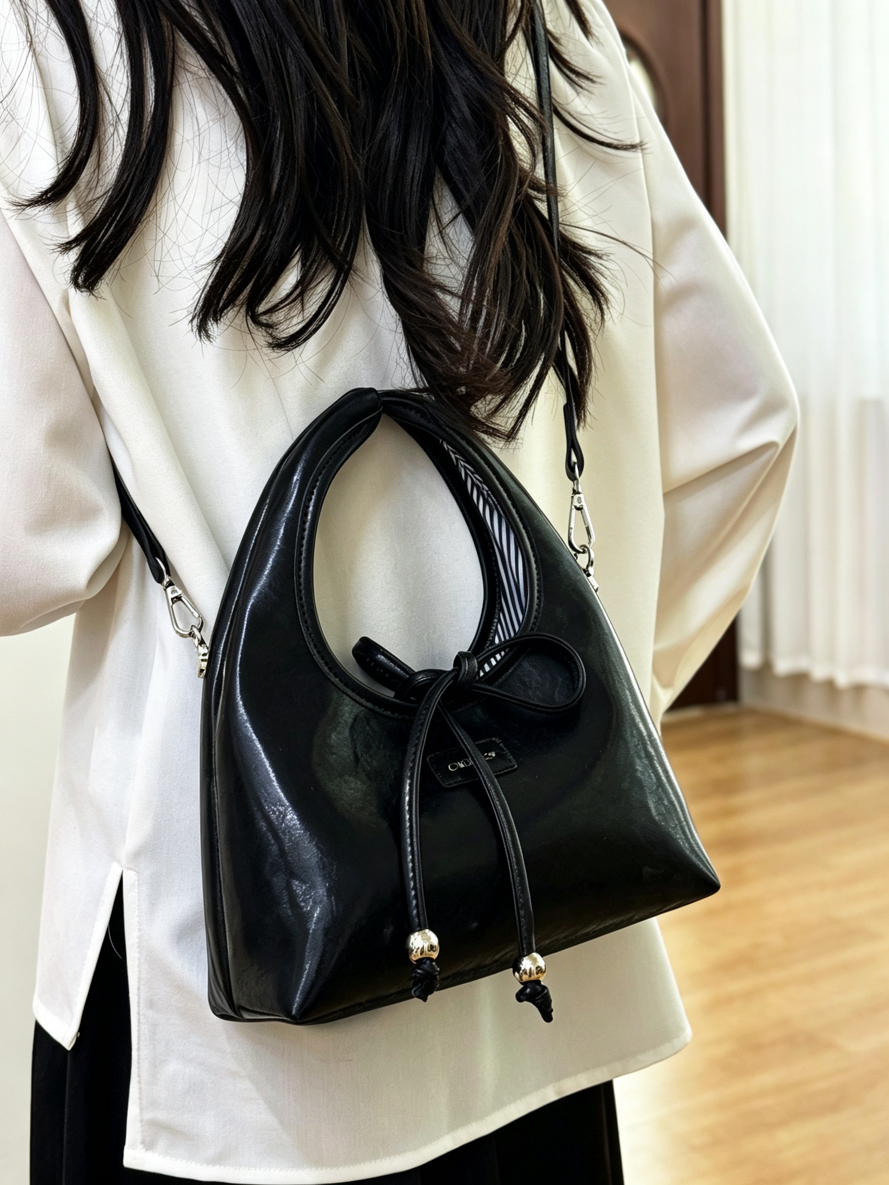 Black Crossbody Bag with Detachable Strap