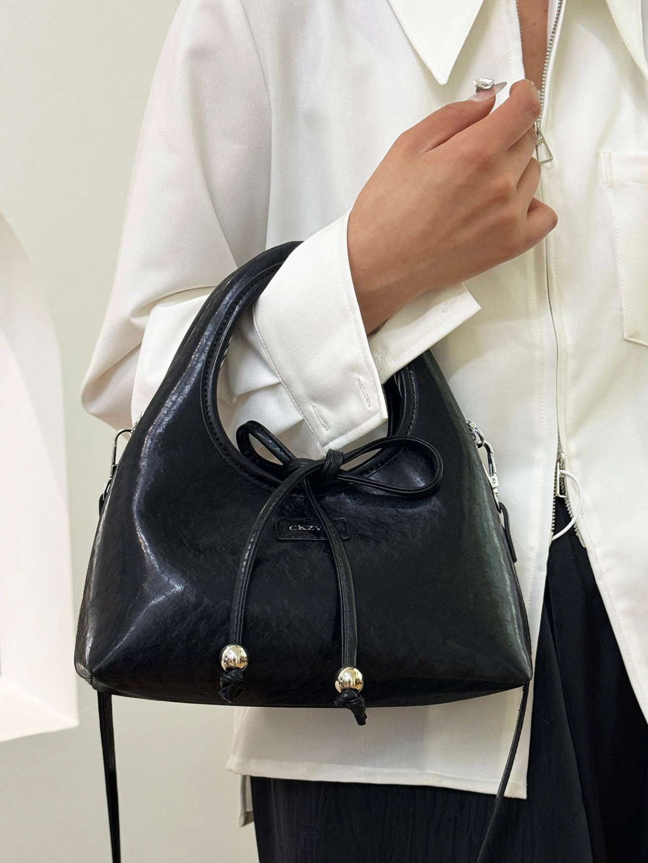 Black Crossbody Bag with Detachable Strap
