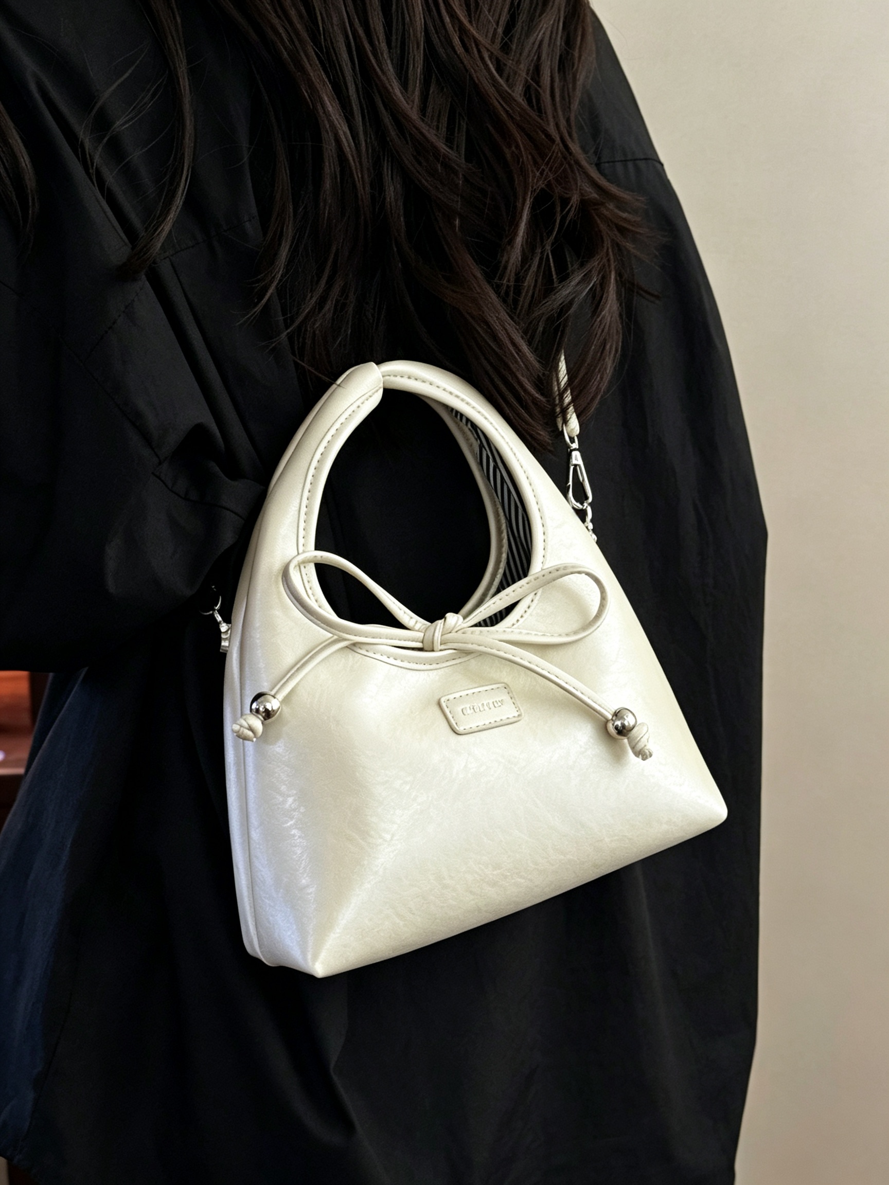 Off-White Crossbody Bag with Bow Tie