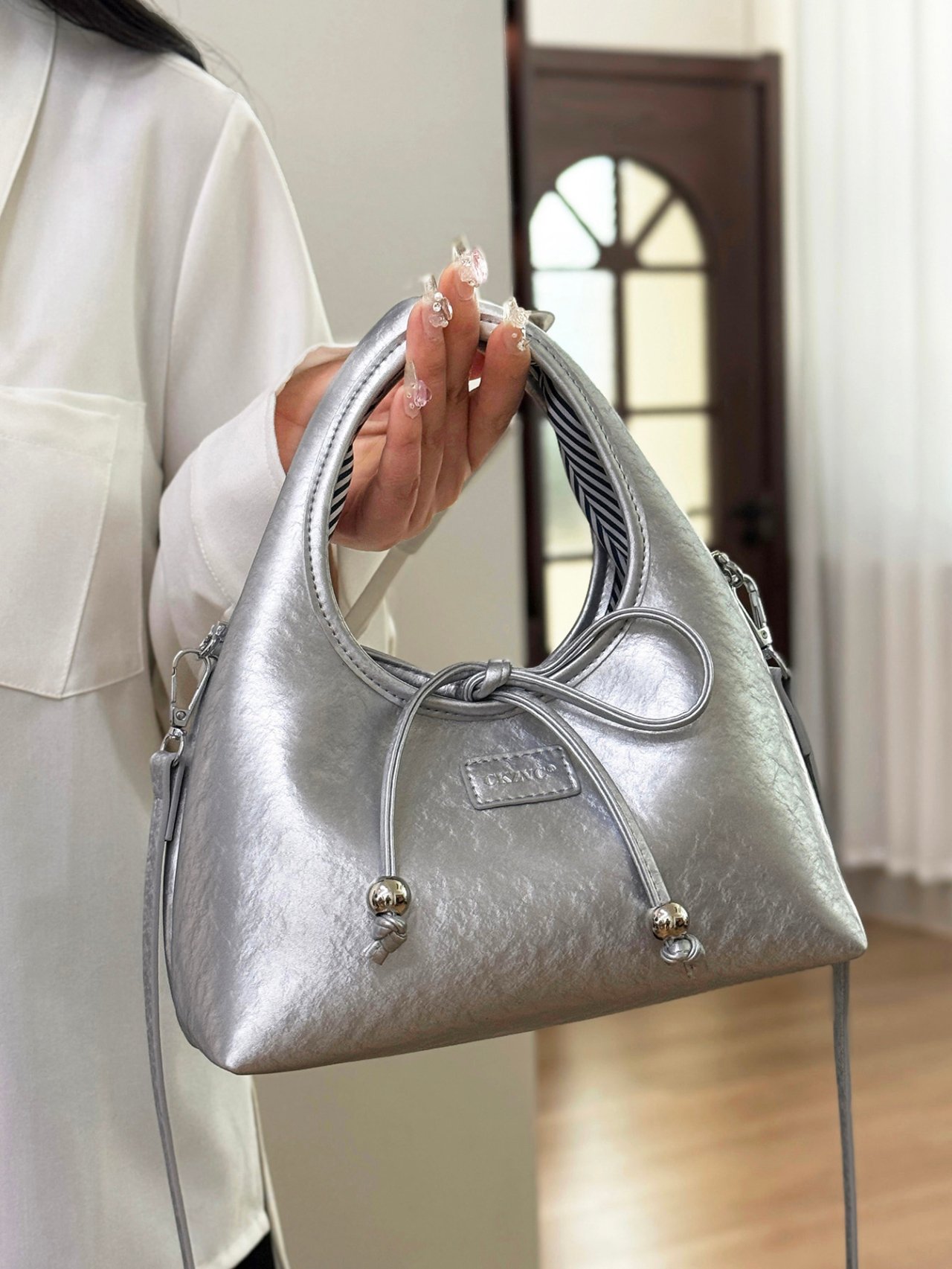 Silver Bow Tie Crossbody Bag