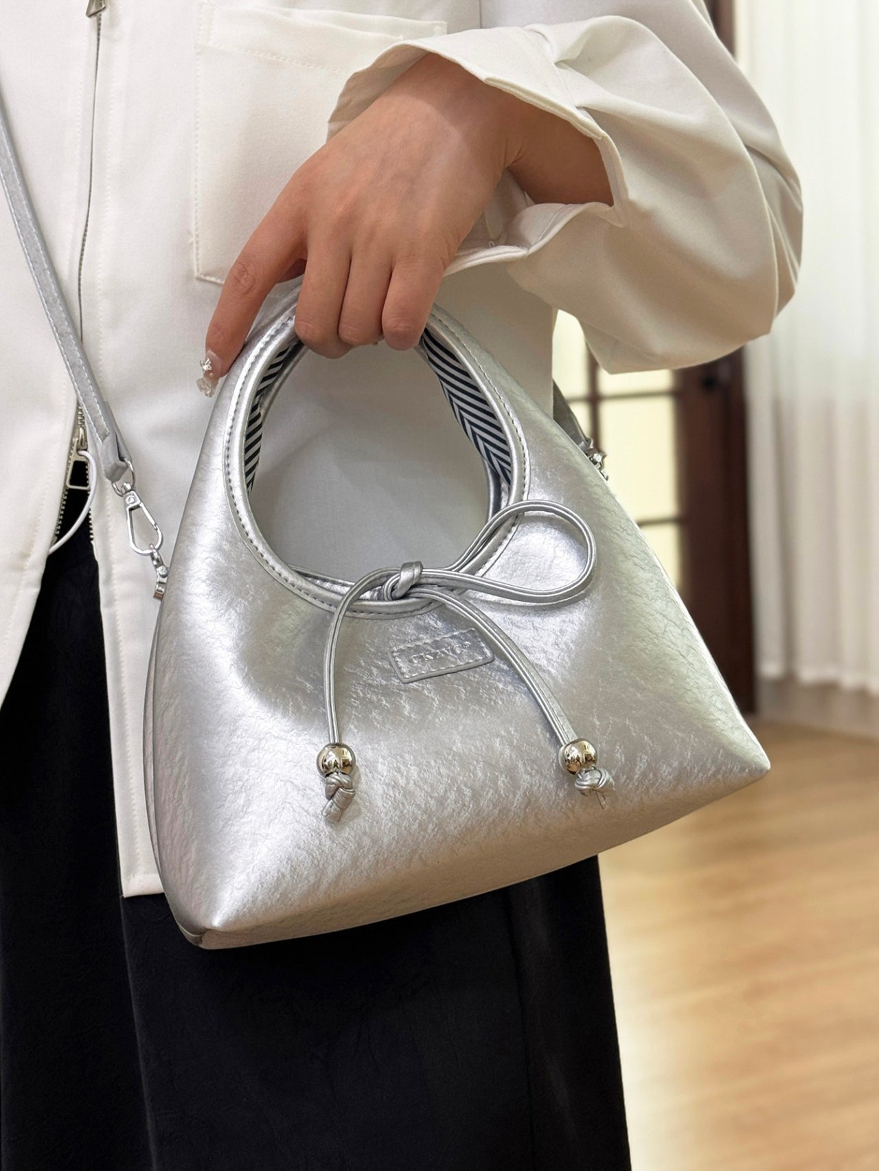 Silver Bow Tie Crossbody Bag