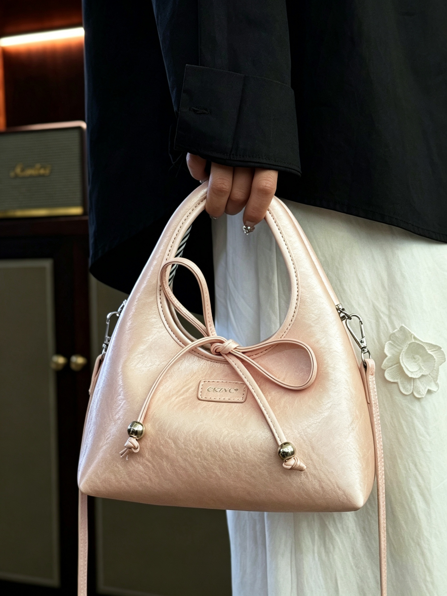 Pink Crossbody Bag with Bow Detail