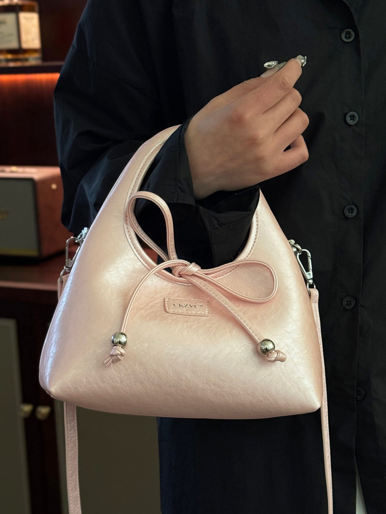 Pink Crossbody Bag with Bow Detail